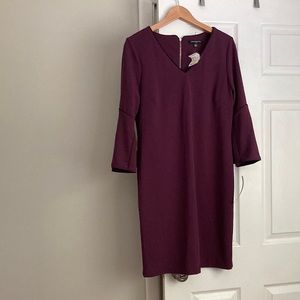 Plum knee length dress, bell sleeve NWT